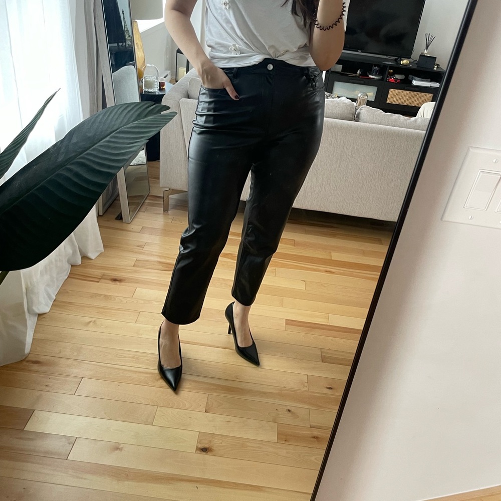 high-waisted faux leather pants